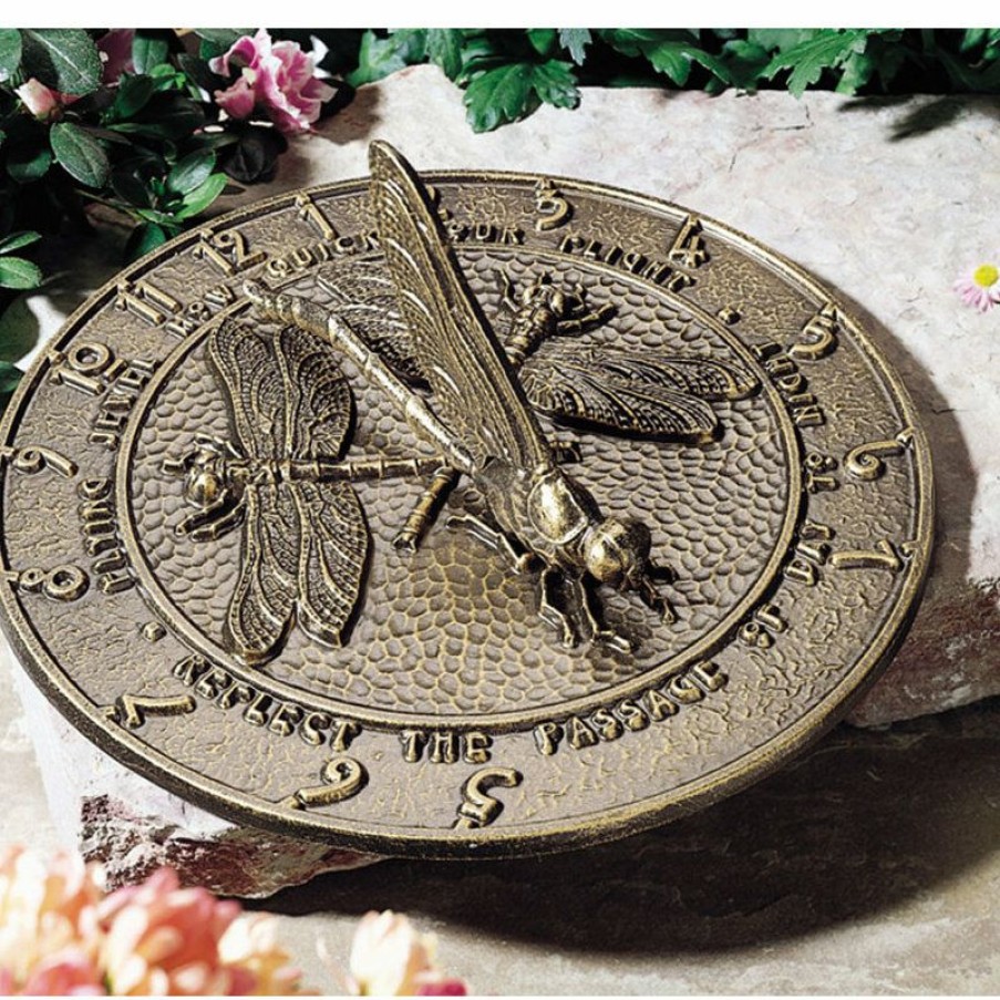 Outdoor Decor * Outlet Whitehall Products 12 Diameter Dragonfly Large Sundial, French Bronze