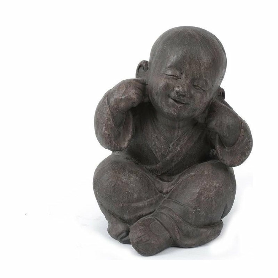 Outdoor Decor * Top 10 Luxen Home Luxenhome Weathered Brown Mgo Happy Buddha Monk Garden Statue