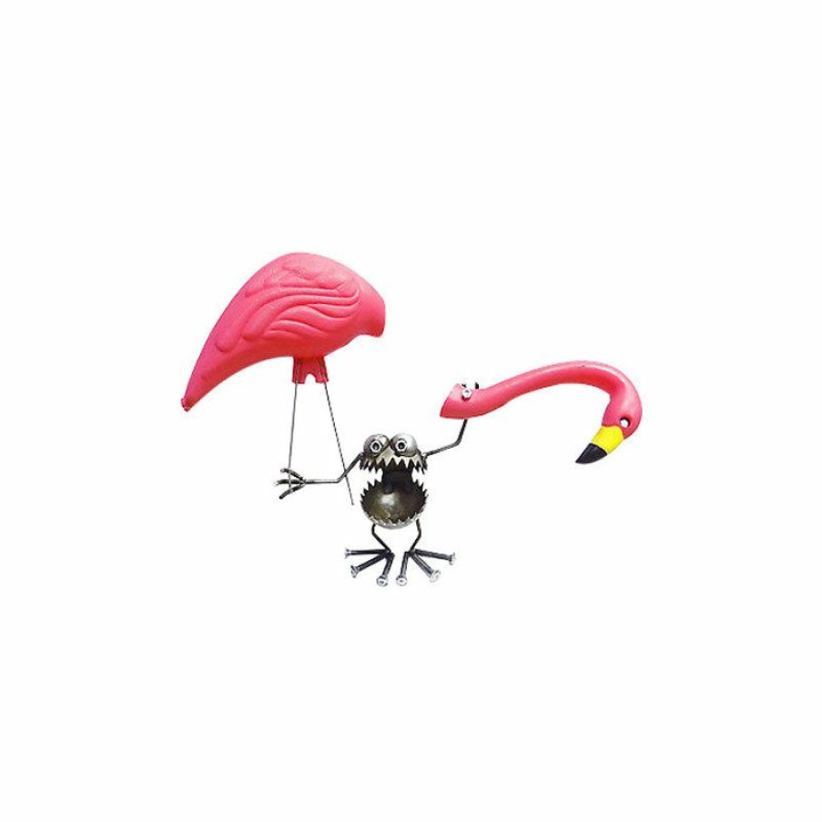 Outdoor Decor * Budget Sugarpost Gnome Be Gone Singo Flamingo Away Welded Metal Art Made In Usa