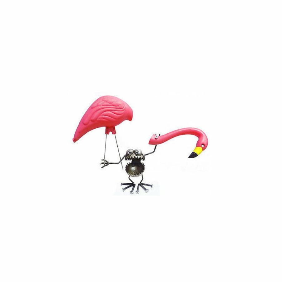 Outdoor Decor * Budget Sugarpost Gnome Be Gone Singo Flamingo Away Welded Metal Art Made In Usa