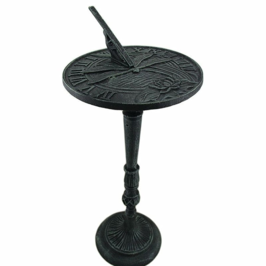 Outdoor Decor * Coupon Zeckos Verdigris Finish Cast Iron Dragonfly Sundial W/ Pedestal Garden