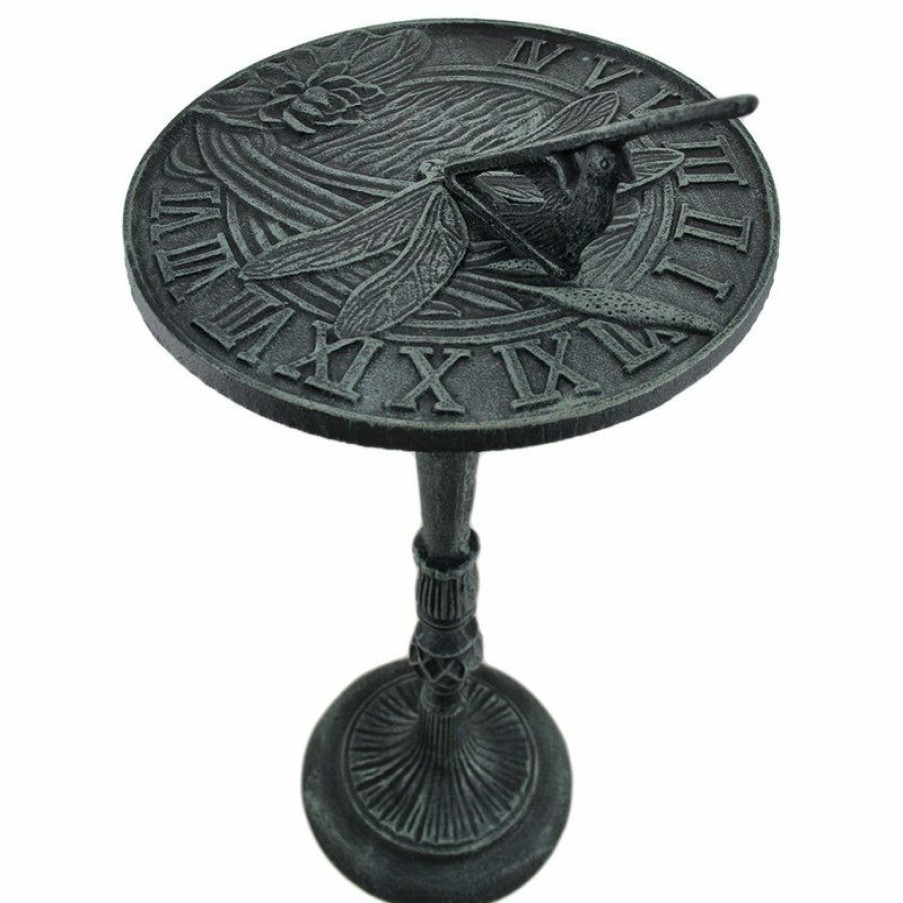 Outdoor Decor * Coupon Zeckos Verdigris Finish Cast Iron Dragonfly Sundial W/ Pedestal Garden