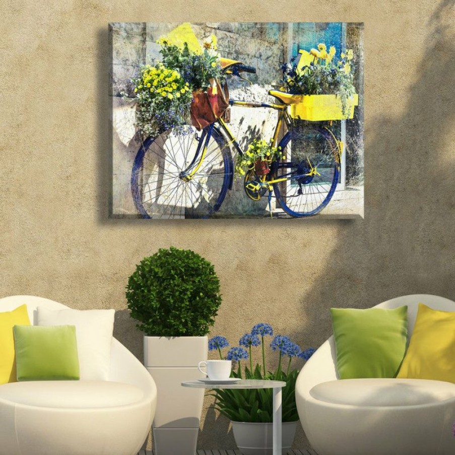 Outdoor Decor * New West Of The Wind Blue And Yellow Bike Outdoor Art