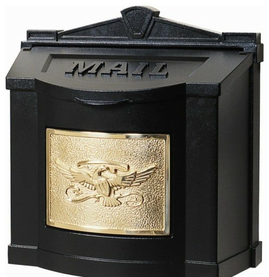 Mailboxes * Promo Gaines Mfg Wall Mount Mailbox, Black, Polished Brass