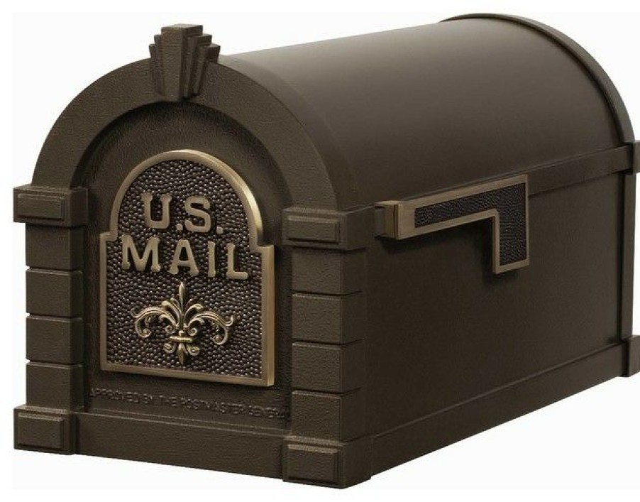 Mailboxes * New Gaines Mfg Keystone Curbside Bronze Mailbox, Antique Bronze, Fleur-De-Lis