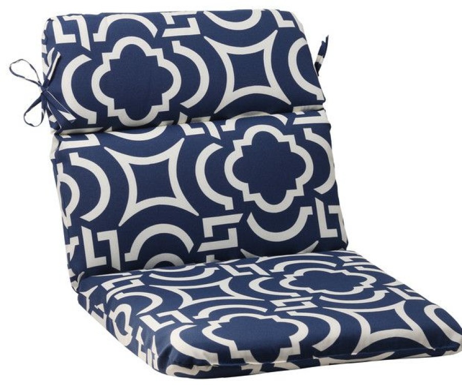 Outdoor Decor * New Pillow Perfect Inc Carmody Navy Rounded Corners Chair Cushion