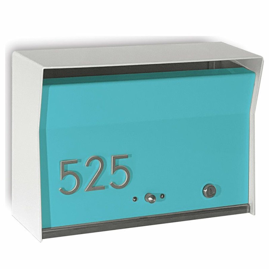 Mailboxes * Budget Tedstuff Retrobox Locking Modern Wall Mounted Mailbox, In Arctic White & Aqua