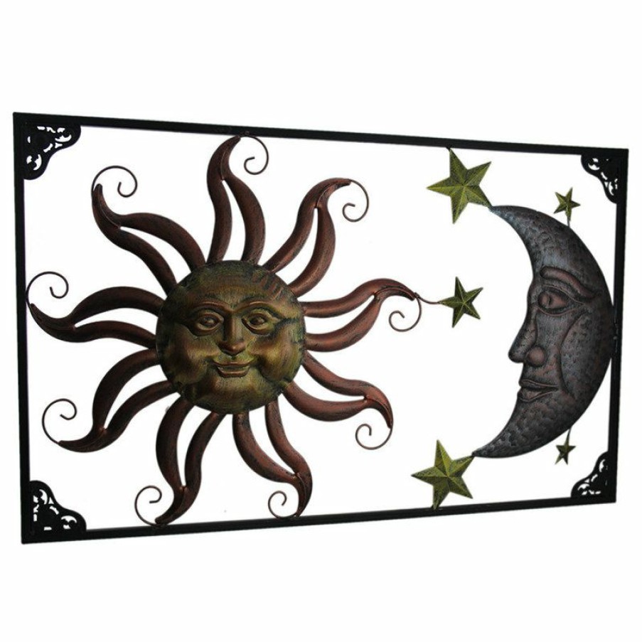 Outdoor Decor * Promo Zeckos Tri-Tone Celestial Sun Moon And Stars Indoor/Outdoor Metal Wall Art