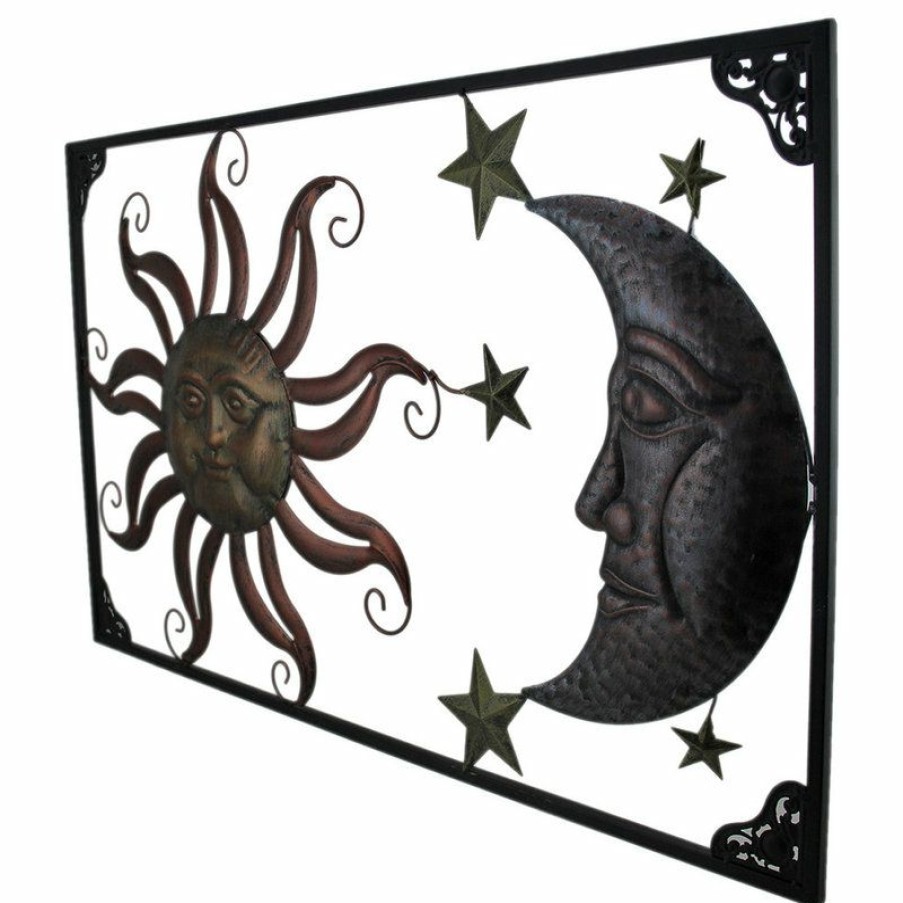 Outdoor Decor * Promo Zeckos Tri-Tone Celestial Sun Moon And Stars Indoor/Outdoor Metal Wall Art