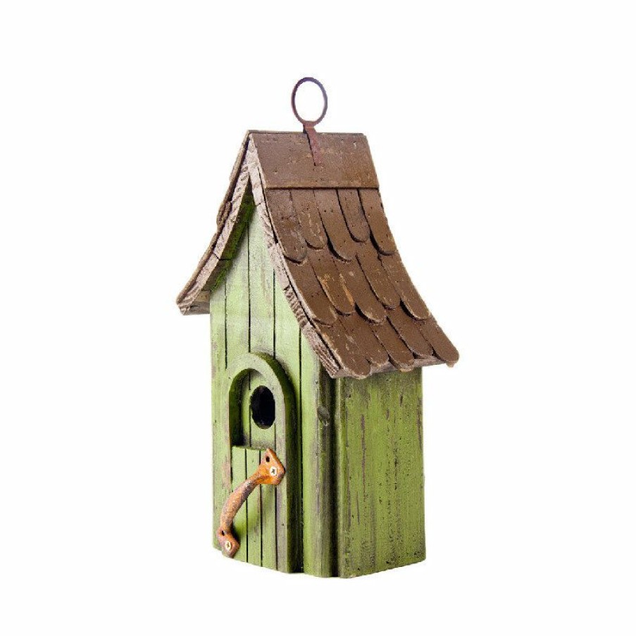 Outdoor Decor * Deals Glitzhome Rustic Garden Distressed Wooden Birdhouse, Metal Door Handle