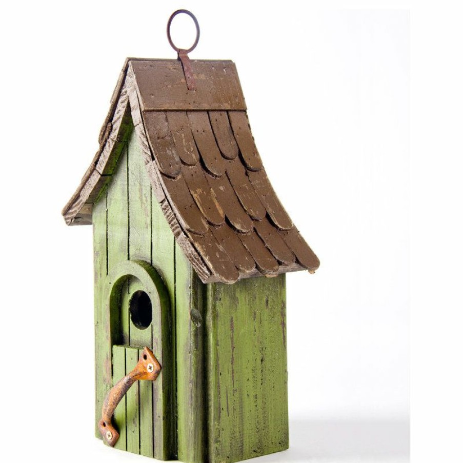 Outdoor Decor * Deals Glitzhome Rustic Garden Distressed Wooden Birdhouse, Metal Door Handle