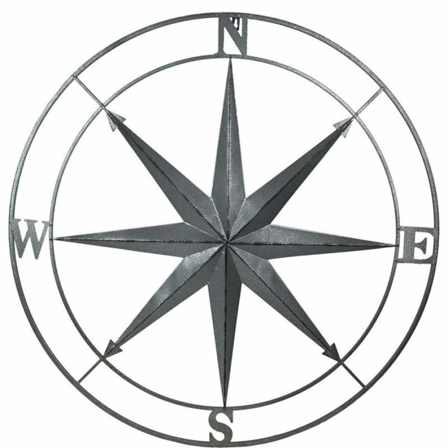 Outdoor Decor * Cheap Zeckos Galvanized Zinc Finish Metal Indoor/Outdoor Compass Rose Wall Hanging 36 In.