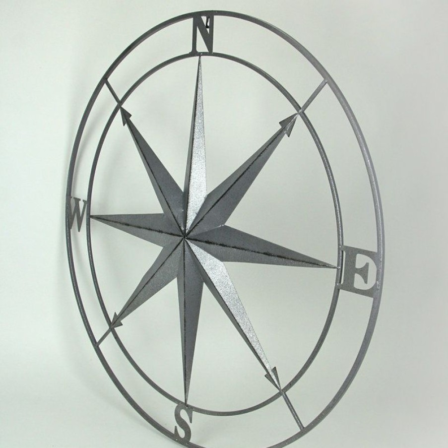 Outdoor Decor * Cheap Zeckos Galvanized Zinc Finish Metal Indoor/Outdoor Compass Rose Wall Hanging 36 In.