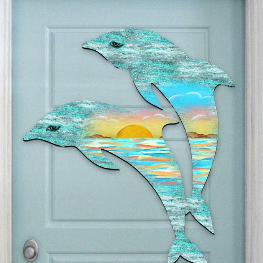 Outdoor Decor * New Amonogramart Dolphins Scenic Door Hanger