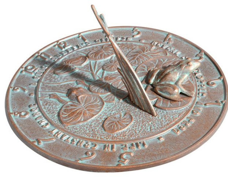 Outdoor Decor * Flash Sale Whitehall Products Frog Sundial, Copper Verdi