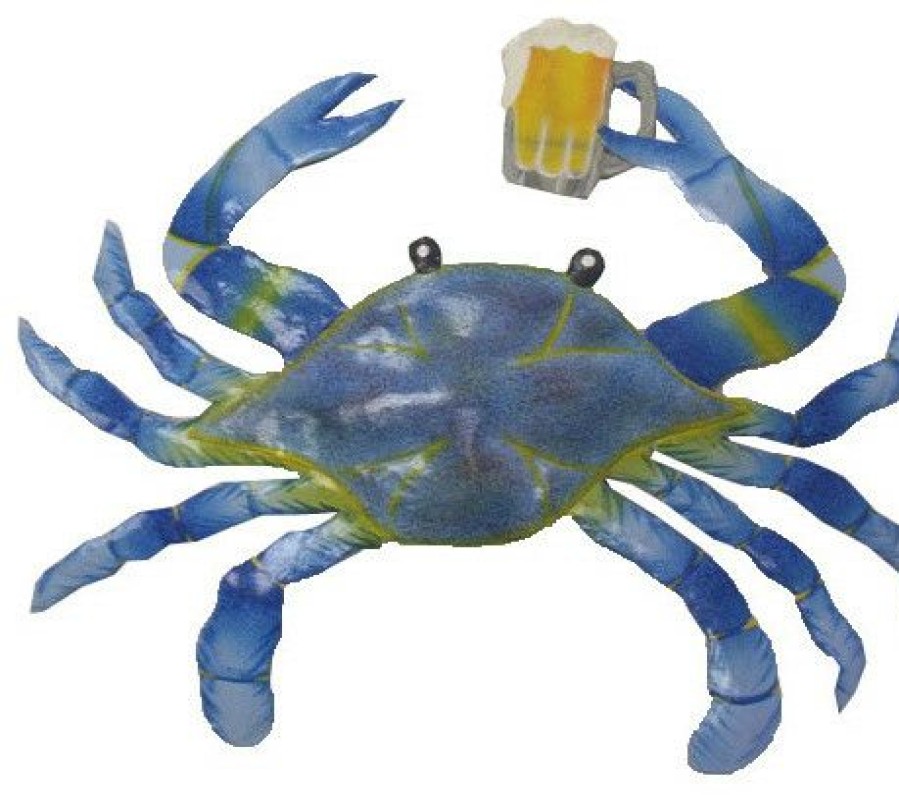 Outdoor Decor * Brand New Maryland Blue Crab With Frosty Beer Haitian Metal Art Wall Decor