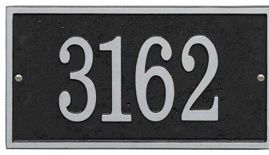 House Numbers * Deals Whitehall Address Sign House Number Plaque, Rectangle Black/Silver