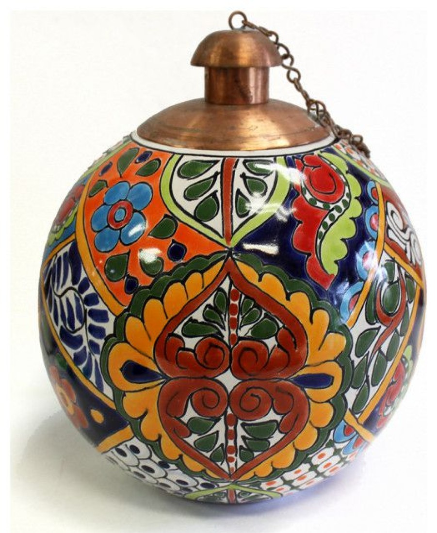 Outdoor Lighting * Cheapest Tierra Fina Talavera Style Table Top Torch, Made In Mexico, Fiesta