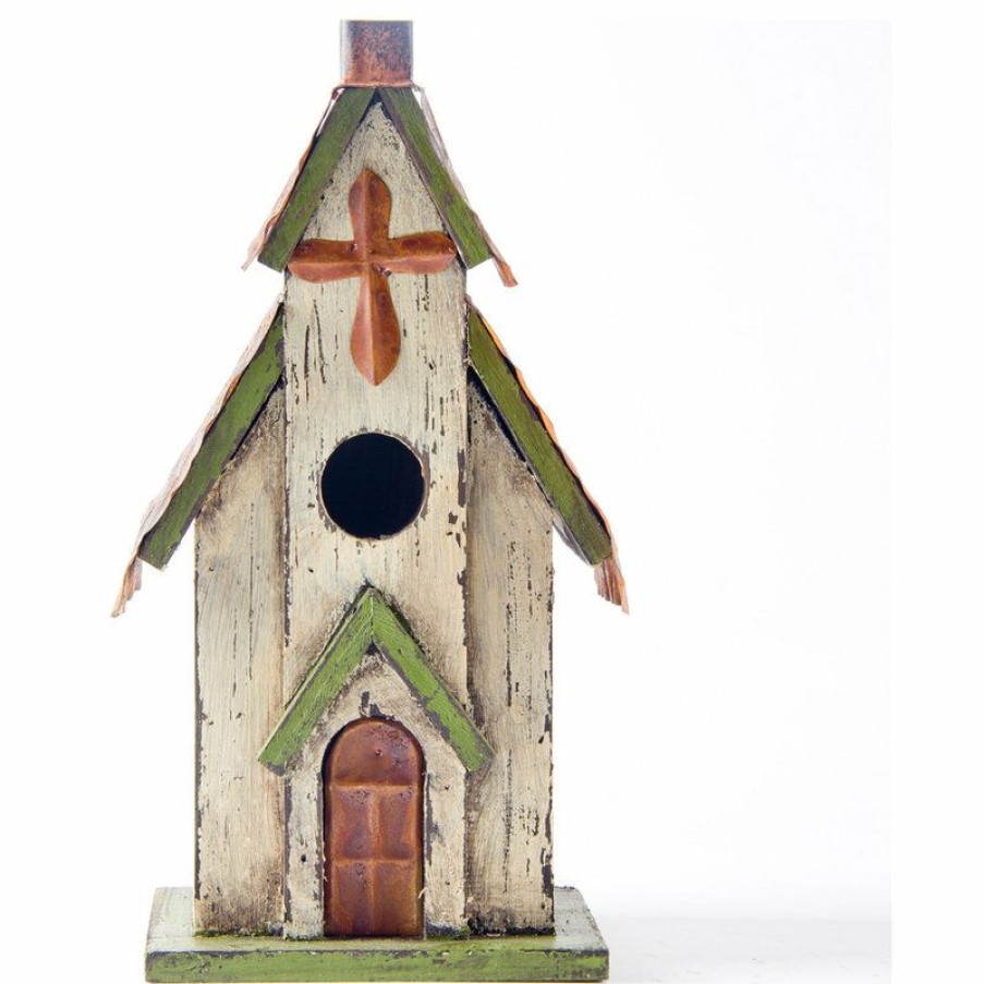 Outdoor Decor * Coupon Glitzhome Rustic Garden Distressed Wooden Church Birdhouse, Cross