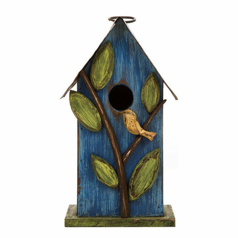 Outdoor Decor * Best Pirce Glitzhome Distressed Solid Wood Birdhouse With Leaves, 9.84"H