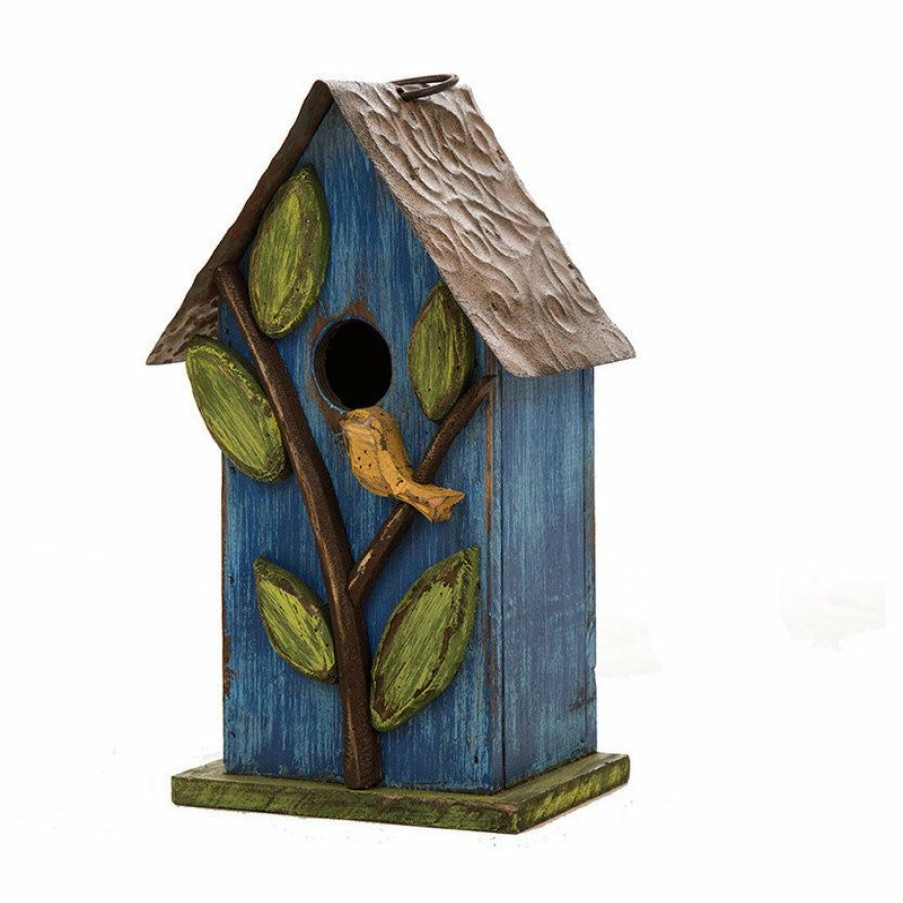 Outdoor Decor * Best Pirce Glitzhome Distressed Solid Wood Birdhouse With Leaves, 9.84"H