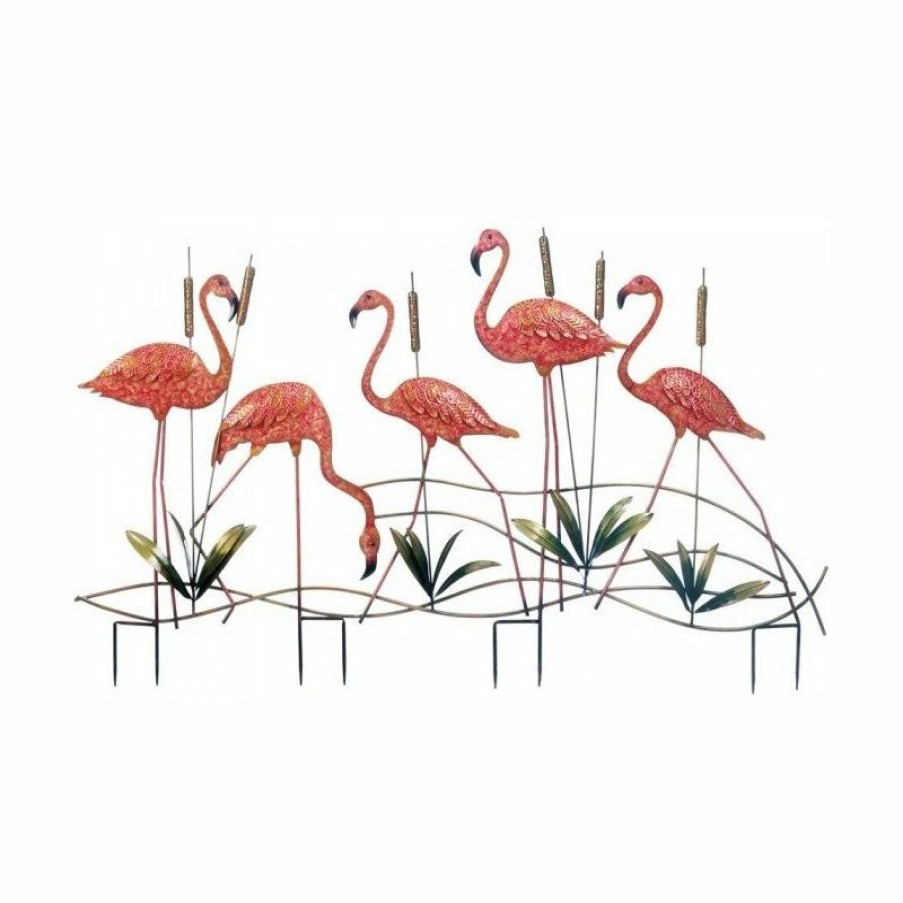 Outdoor Decor * Discount Summerfield Terrace Metal Cattails And Pink Flamingos Garden Stake