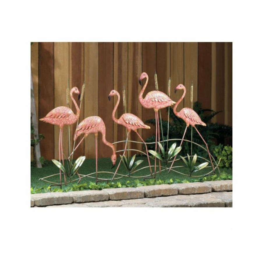 Outdoor Decor * Discount Summerfield Terrace Metal Cattails And Pink Flamingos Garden Stake