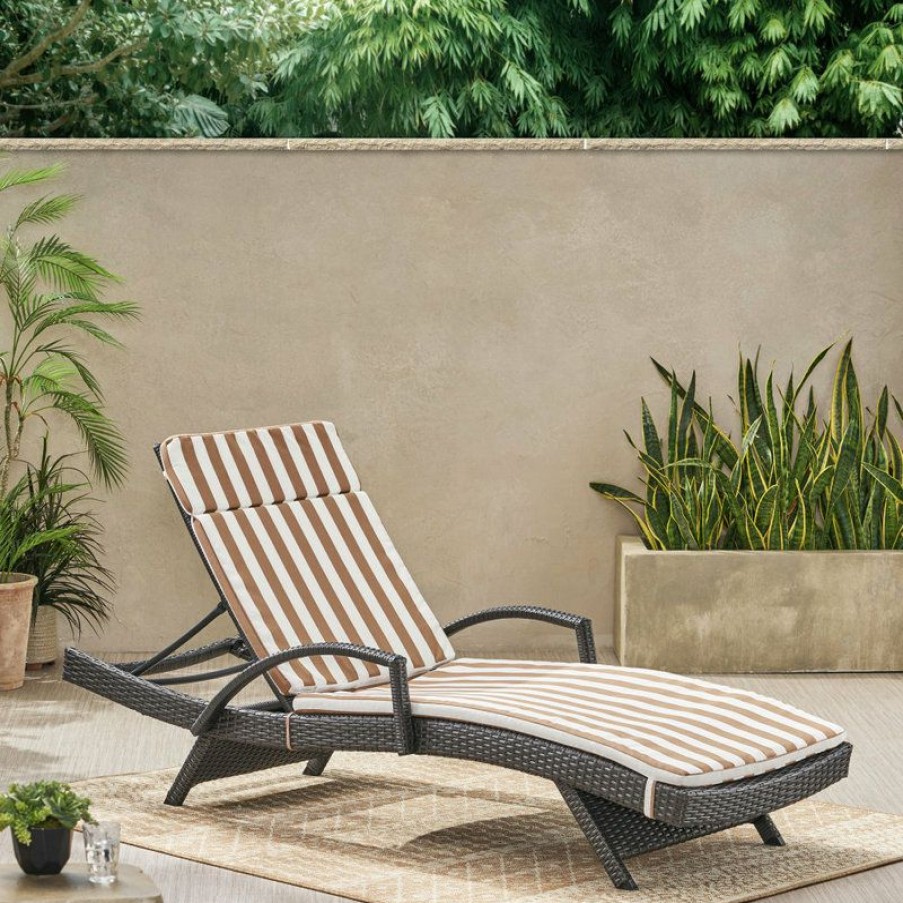 Outdoor Decor * Budget Gdfstudio Gdf Studio Soleil Outdoor Chaise Lounge Cushion, Brown/White Stripe