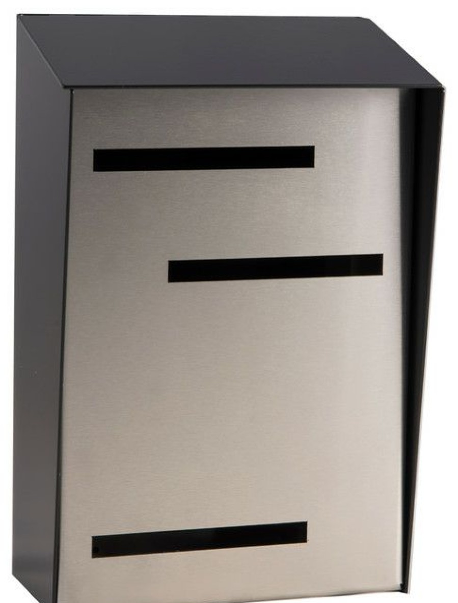 Mailboxes * Coupon Mid Century Modern Mailbox, Two Tone Black, Vertical Large, Stainless