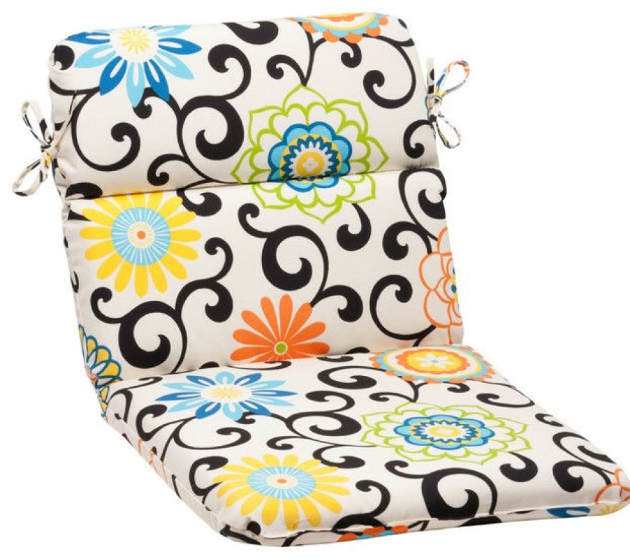 Outdoor Decor * Deals Pillow Perfect Inc Pom Pom Play Lagoon Rounded Corners Chair Cushion