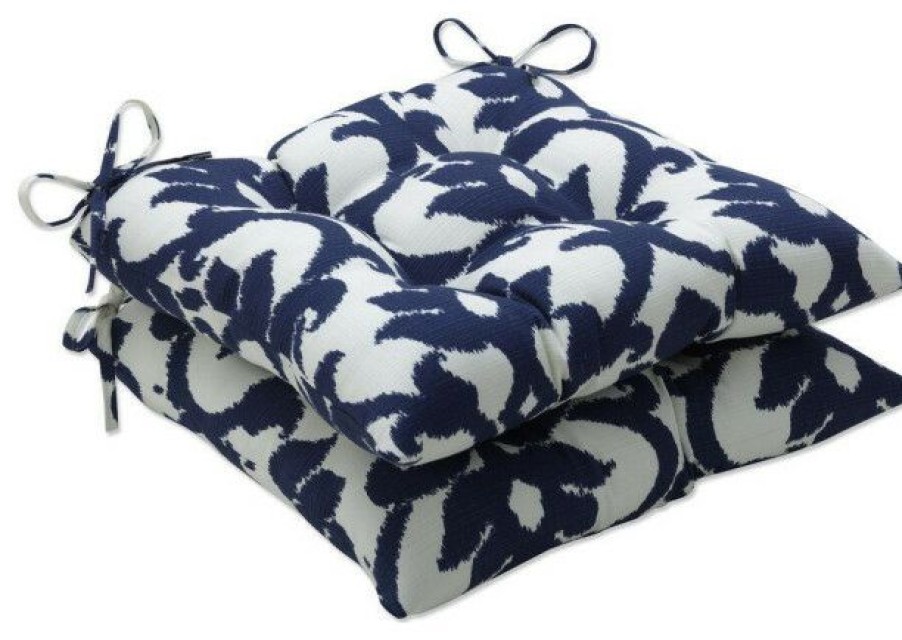 Outdoor Decor * Promo Pillow Perfect Inc Basalto Navy Wrought Iron Seat Cushion Set Of 2