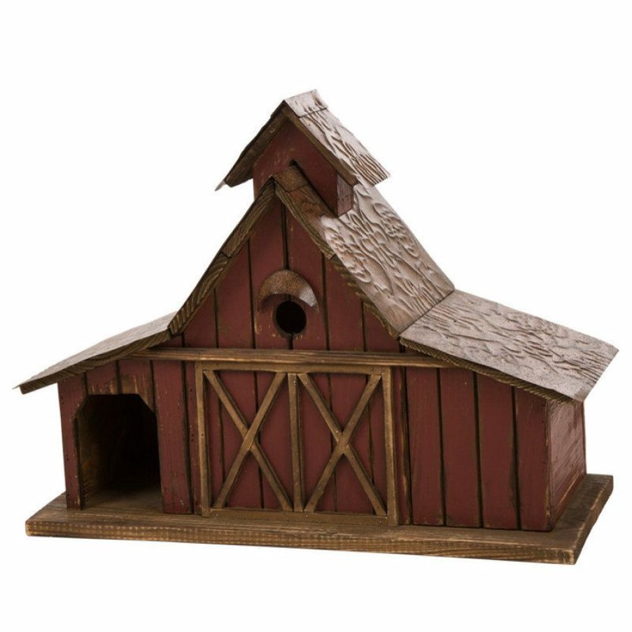 Outdoor Decor * Discount Glitzhome 20.67 Oversized Rustic Wood Barn Birdhouse