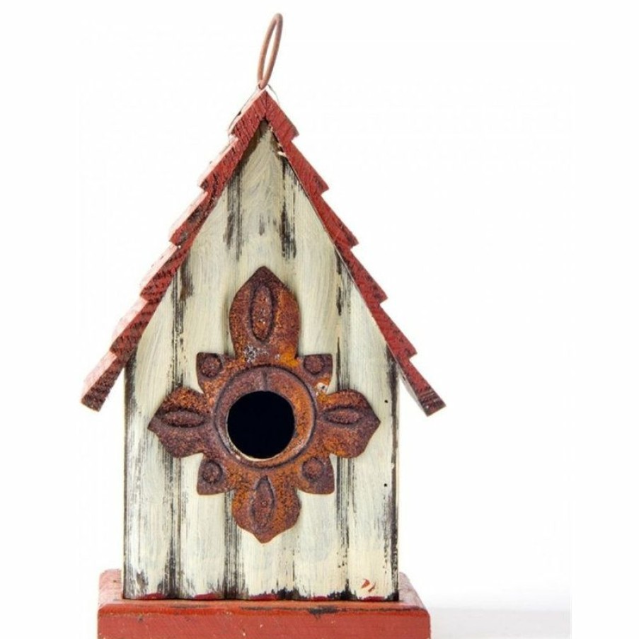 Outdoor Decor * New Glitzhome 8.94 H Rustic Garden Distressed Wooden Birdhouse, Gambrel Roof