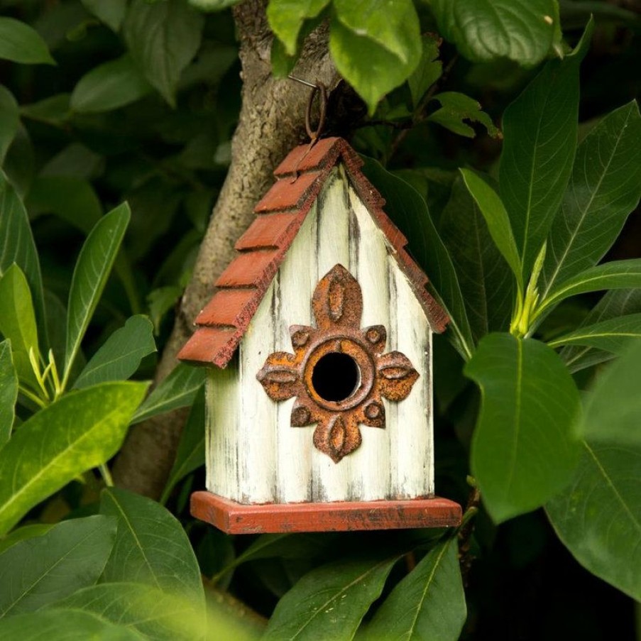 Outdoor Decor * New Glitzhome 8.94 H Rustic Garden Distressed Wooden Birdhouse, Gambrel Roof