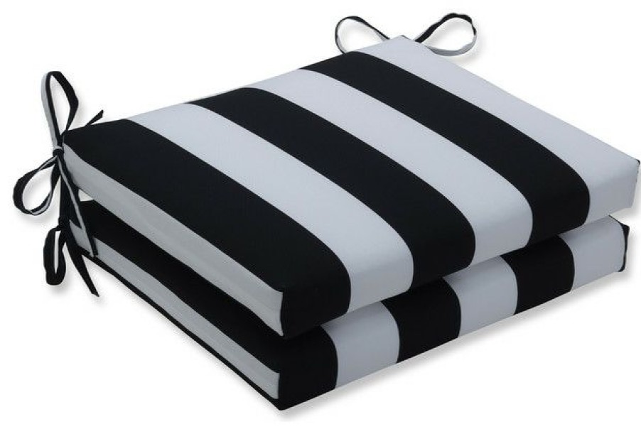 Outdoor Decor * Promo Pillow Perfect Inc Outdoor/Indoor Cabana Stripe Black Squared Corners Seat Cushion, Set Of 2