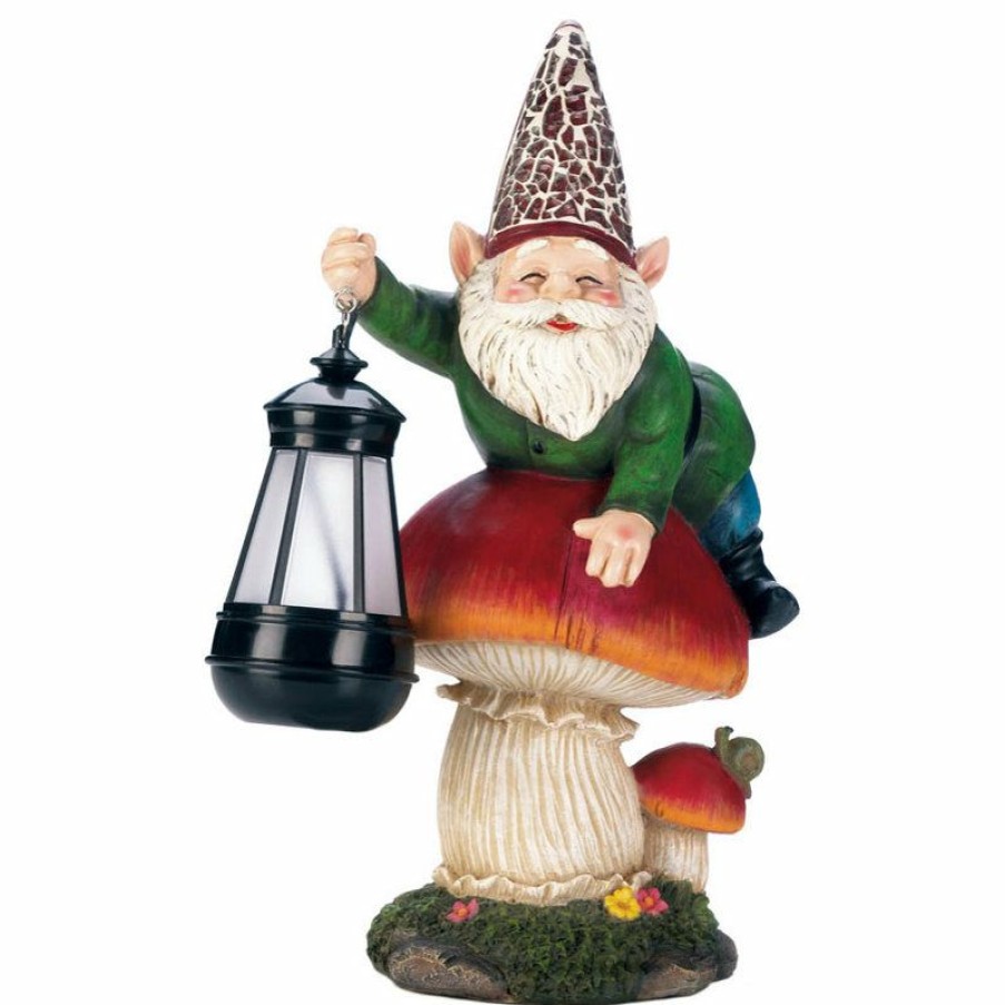 Outdoor Decor * Cheap Summerfield Terrace Gnome On Mushroom Solar Statue