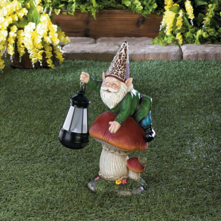 Outdoor Decor * Cheap Summerfield Terrace Gnome On Mushroom Solar Statue