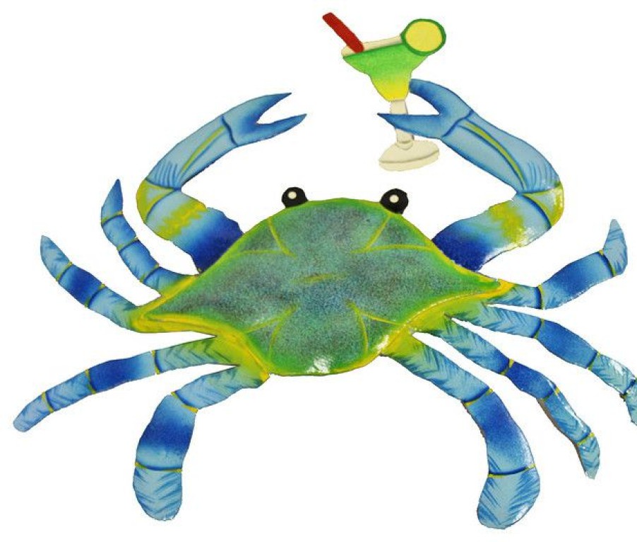 Outdoor Decor * Coupon Maryland Blue Crab With Margarita Party Time Haitian Metal Art Wall Decor