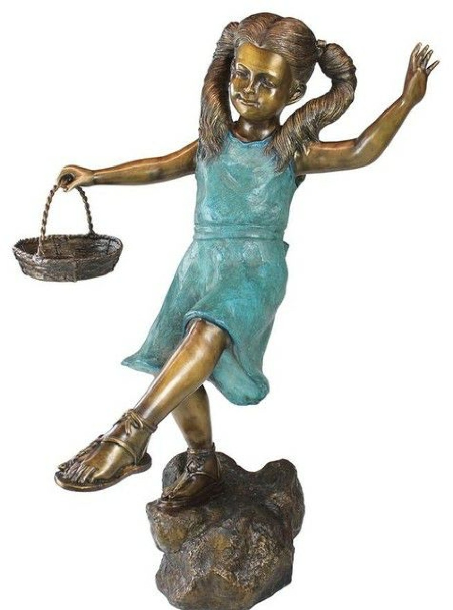 Outdoor Decor * Cheapest Design Toscano Skipping Flower Girl With Basket Bronze