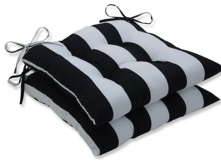 Outdoor Decor * Best Sale Pillow Perfect Inc Cabana Stripe Black Wrought Iron Seat Cushion Set Of 2