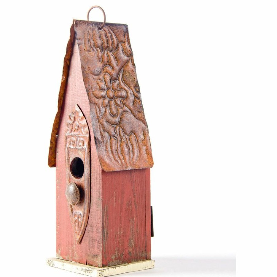 Outdoor Decor * Flash Sale Glitzhome Rustic Garden Distressed Wooden Birdhouse, Retro Red