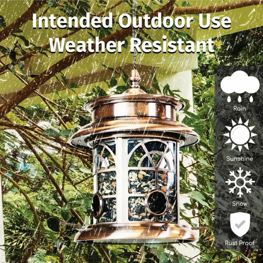 Outdoor Decor * Best Reviews Of Sun-Ray Arch Inlay Solar Bird Feeder, Copper