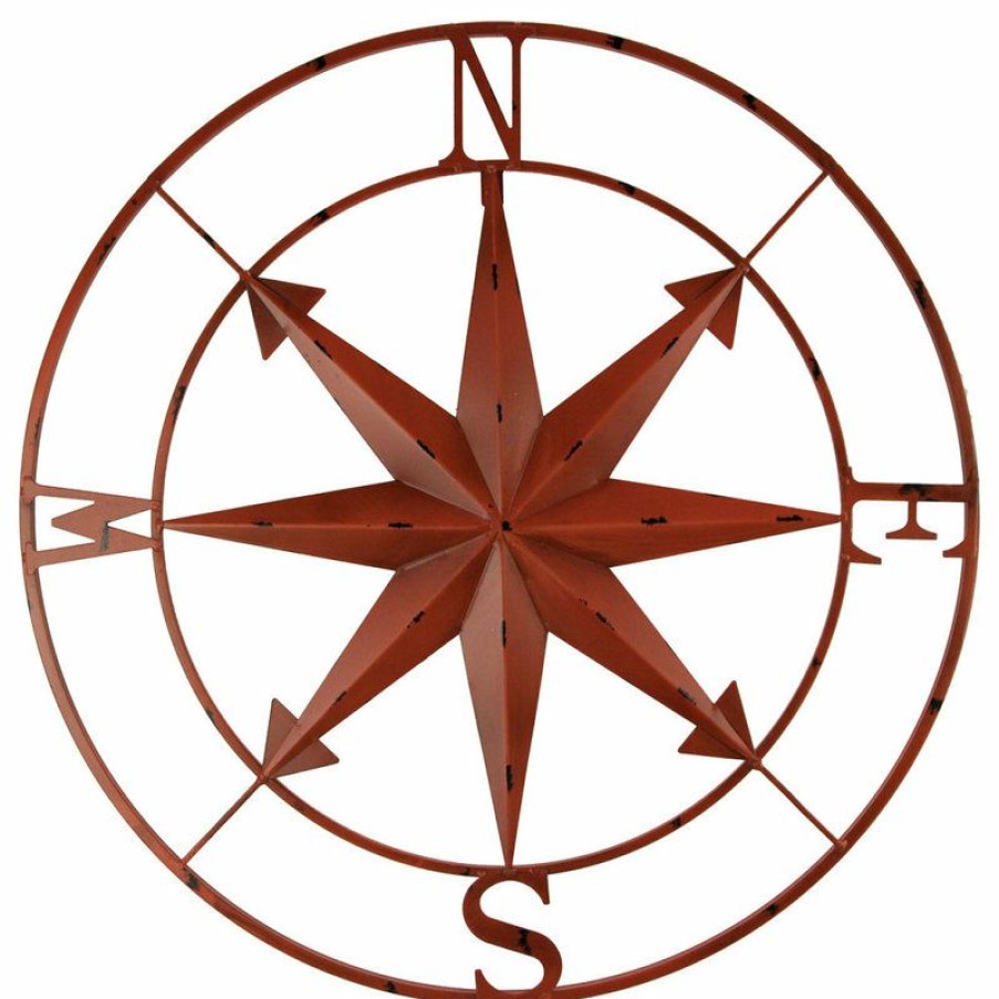 Outdoor Decor * Wholesale Zeckos Distressed Metal Indoor Outdoor Compass Rose Large Wall Hanging Mounted 28 Inch