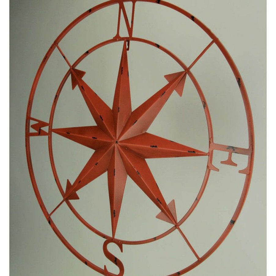 Outdoor Decor * Wholesale Zeckos Distressed Metal Indoor Outdoor Compass Rose Large Wall Hanging Mounted 28 Inch