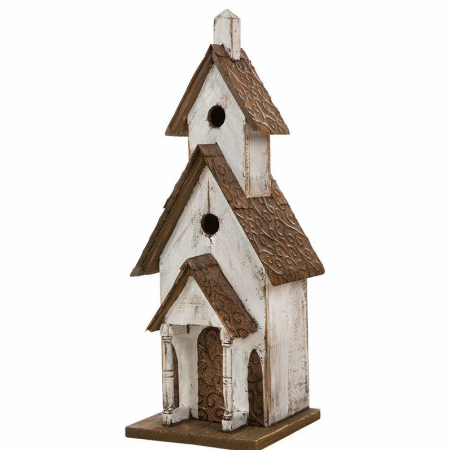 Outdoor Decor * Best Deal Glitzhome 23.62 Oversized Rustic Wood White Birdhouse